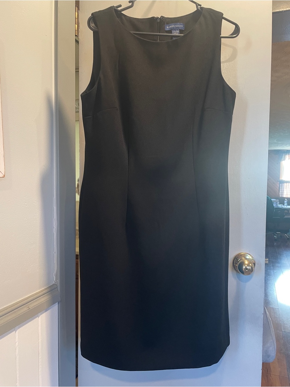 Karen Scott Black Sleeveless Sheath Dress with Boat Neck size 12